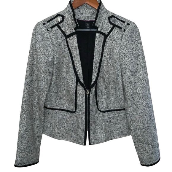 WHBM Gray Black Zip Tweed Blazer Size 10 - Picture 1 of 8